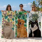 Personalized Pet Beach Towel with Photo & Name – Custom Dog Cat Towel for Pet Lovers