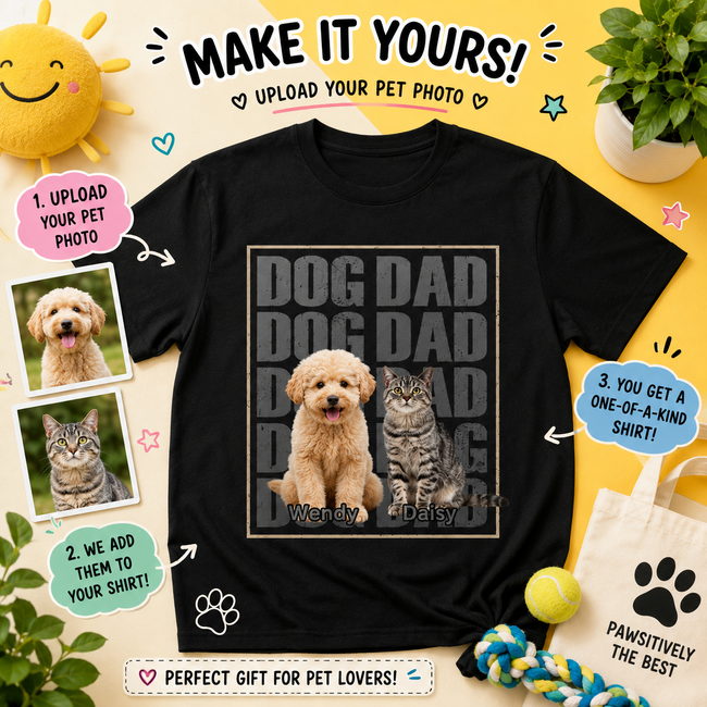 Custom Pet Photo T-Shirt, Personalized Dog Dad Shirt with Pet Name, Dog Mom Cat Mom Custom Pet Shirt, Gift for Pet Lovers Hover Image