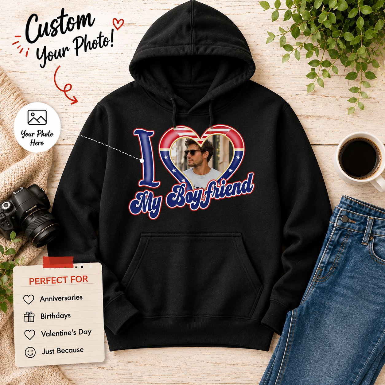 Custom Photo I Love My Girlfriend, Boyfriend, Wife, Husband Hoodie
