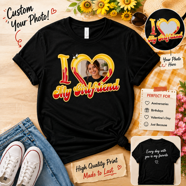 Custom Photo I Love My Girlfriend, Boyfriend, Wife, Husband T-Shirt Hover Image