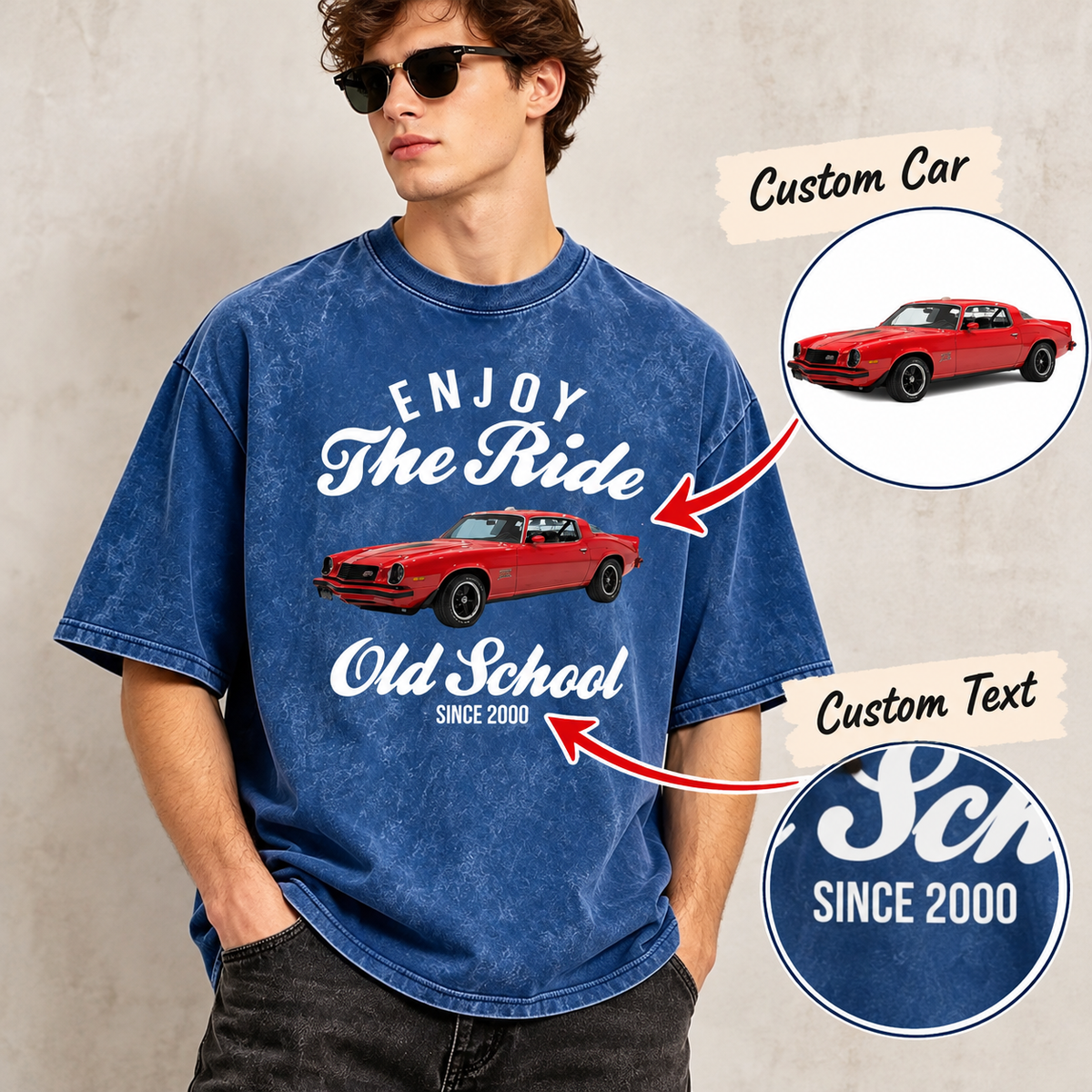 Personalized Car Photo Vintage T-Shirt – Custom Car Graphic Tee, Enjoy The Ride Gift for Car Lovers