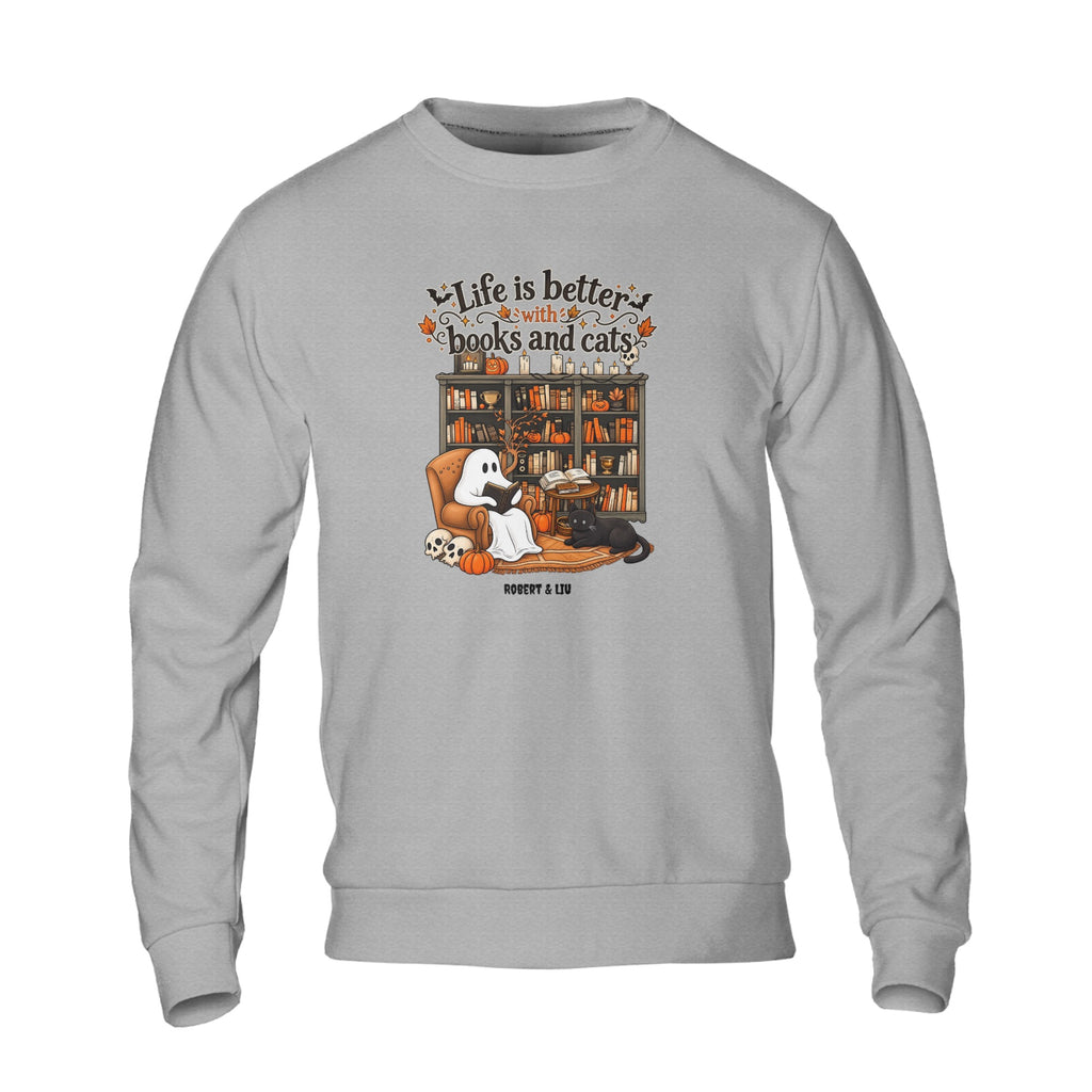 Halloween Life is Better with Books and Cats Unisex Sweatshirt