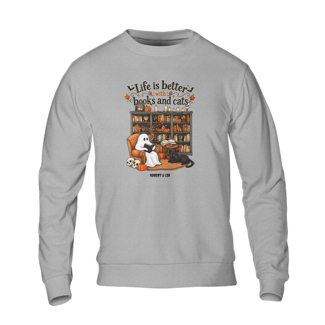 Halloween Life is Better with Books and Cats Unisex Sweatshirt Main Image