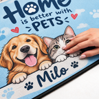 Custom Photo Hello, We're Here - Dog & Cat Personalized Custom Decorative Mat - Gift For Pet Owners, Pet Lovers