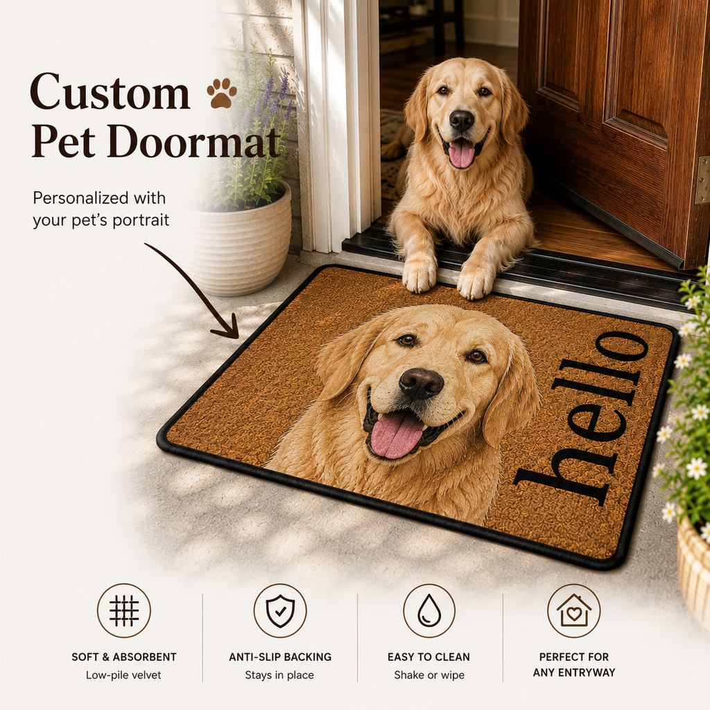 Custom Pet Portrait Funny Doormat Watercolor Art - Personalized Doormat
