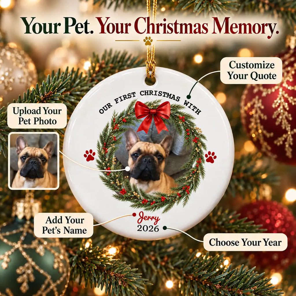 Personalized Pet Christmas Ornament – Custom Dog & Cat Photo Ceramic Ornament