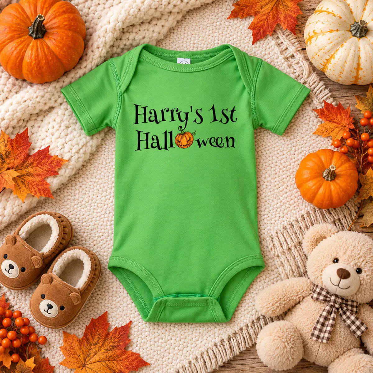Baby’s First Halloween Bodysuit – Personalized Pumpkin Baby Onesie, Custom Name Halloween Outfit