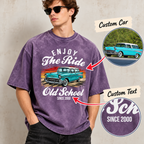 Personalized Car Photo Retro T-Shirt – Custom Car Graphic Tee, Enjoy The Ride Gift for Car Lovers