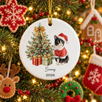 Personalized Pet Christmas Ornament – Custom Watercolor Dog & Cat Portrait Ceramic Ornament, Christmas Tree Design