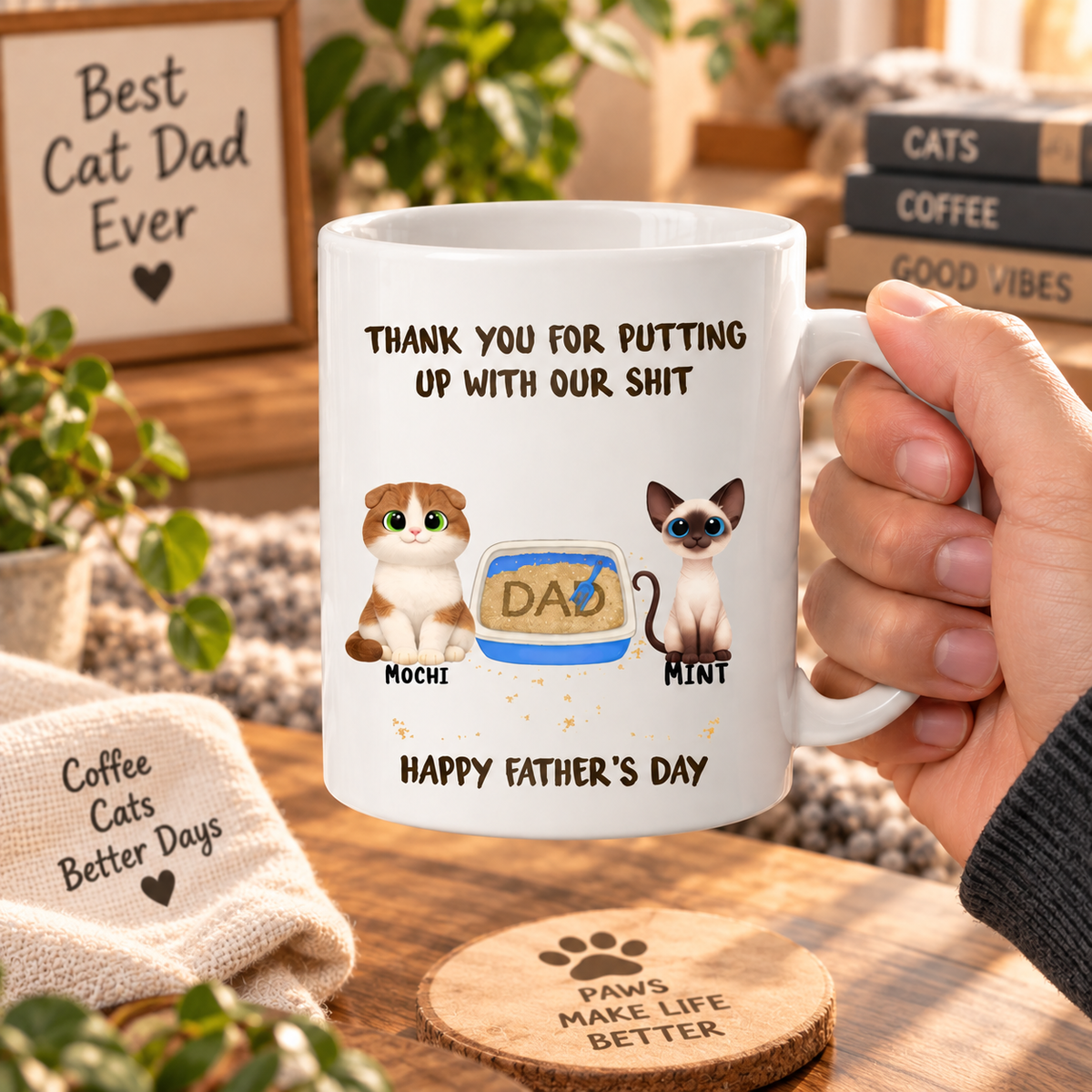 Cat Lover Gifts, Custom Pet Gifts, Personalized Pet Gifts, Pet Memorial Gifts-  Happy Father's Day Cat Dat Personalized Mug