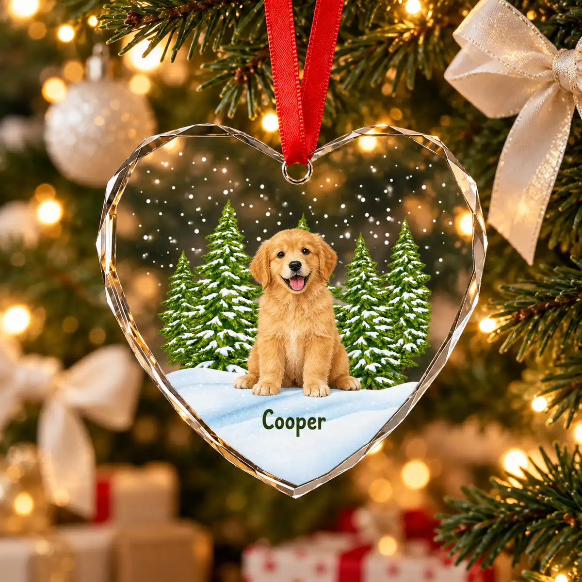 Personalized Pet Memorial Christmas Ornament – Custom Dog & Cat Photo Heart-Shaped Glass Ornament, Pet Lover Gift