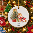 Personalized Pet Christmas Ornament – Custom Watercolor Dog & Cat Portrait Ceramic Ornament, Christmas Tree Design