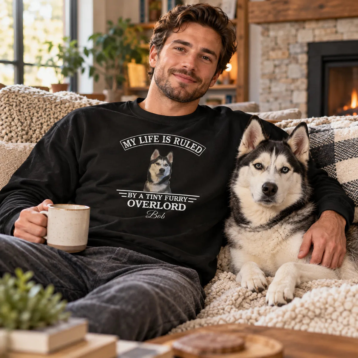 Custom Pet Sweatshirt with Dog & Cat Photos, My Life Is Ruled by Tiny Furry Overlords Design, Gift for Pet Lovers