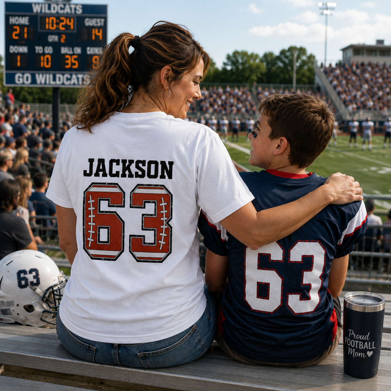 Personalized Football Mom Game Day Shirt, Custom Football Shirt with Kid Name & Jersey Number