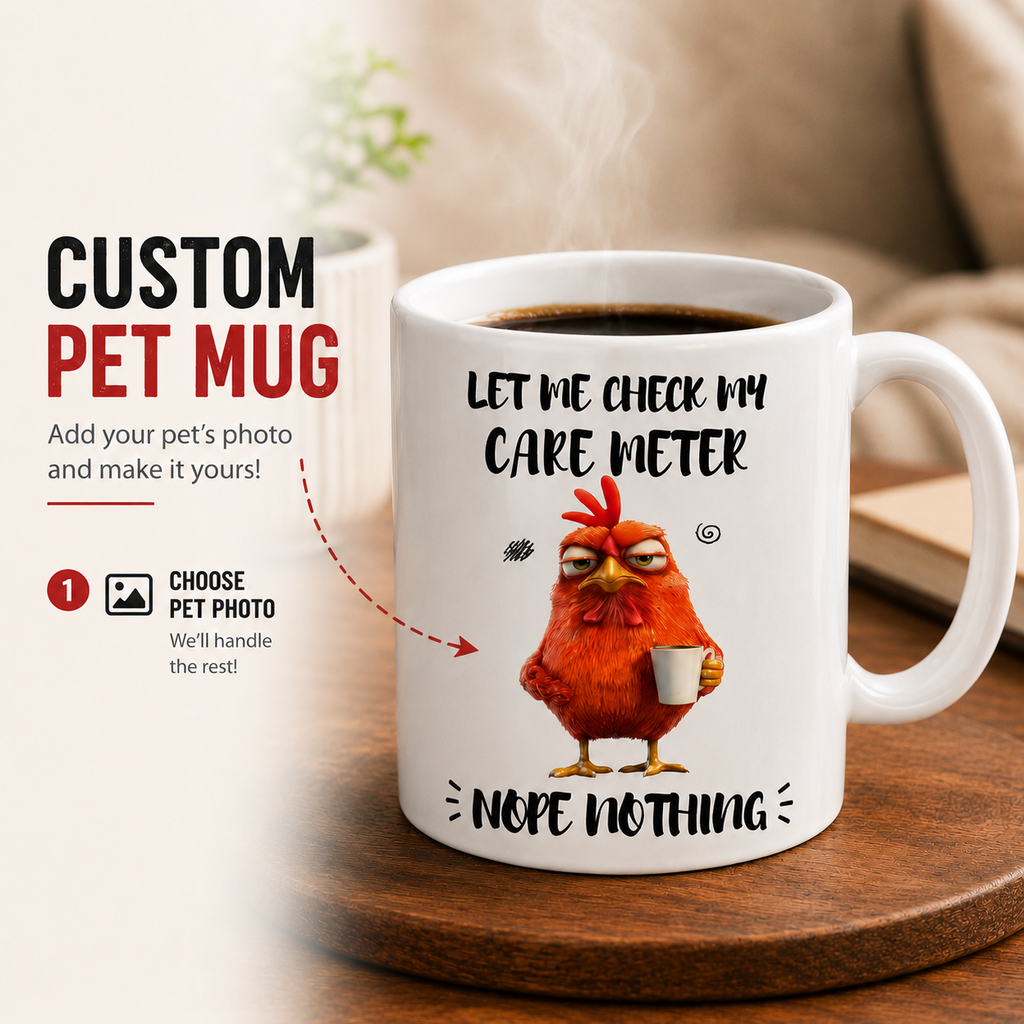 Personalized Funny Pet Mug – Custom Pet Icon Coffee Mug, Funny Care Meter Ceramic Mug, Personalized Dog & Cat Lover Gift, Custom Animal Coffee Cup