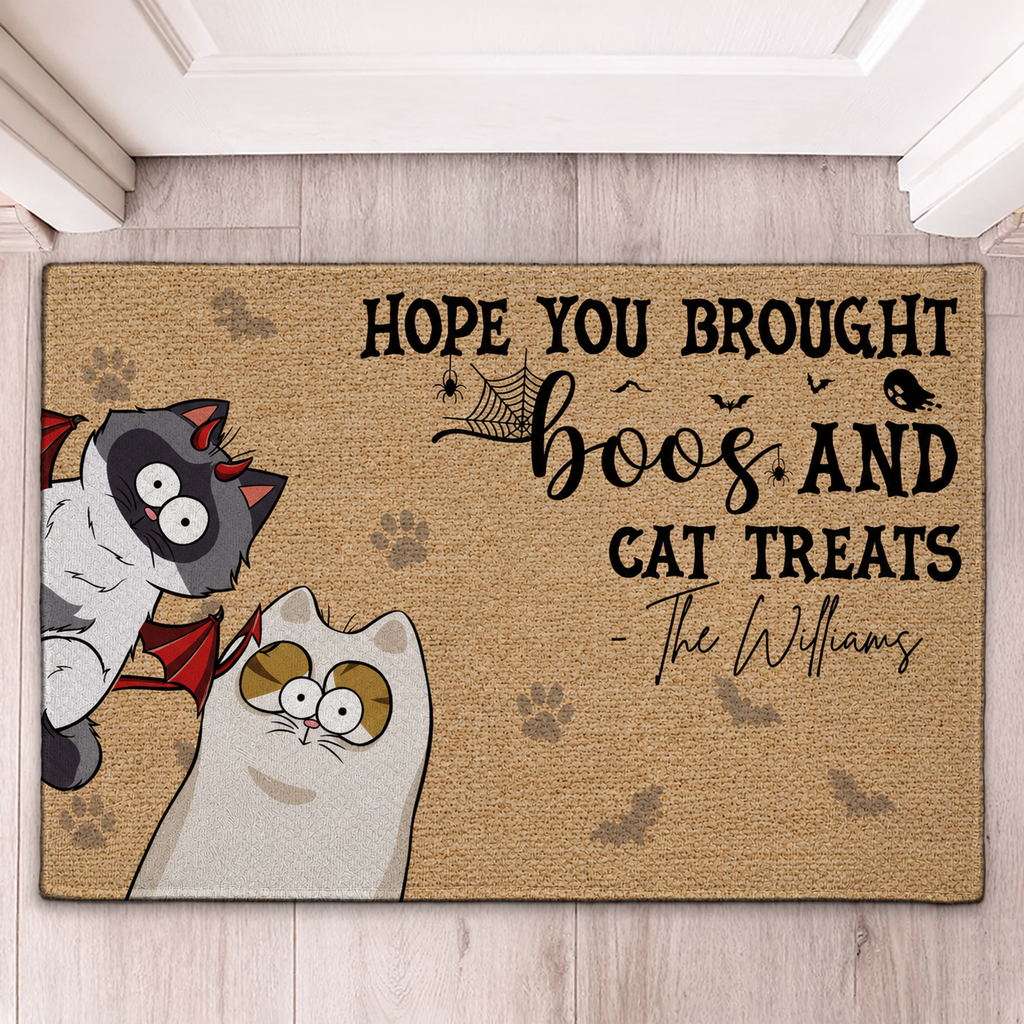 Cat Welcome Mat, Funny Cat Doormat, Personalized Halloween Cat Doormat – Boos & Cat Treats