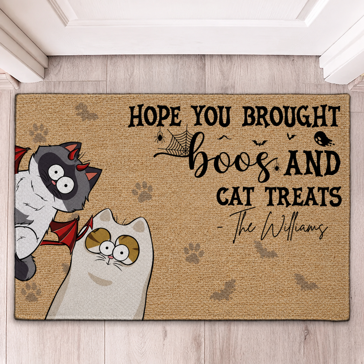 Cat Welcome Mat, Funny Cat Doormat, Personalized Halloween Cat Doormat – Boos & Cat Treats