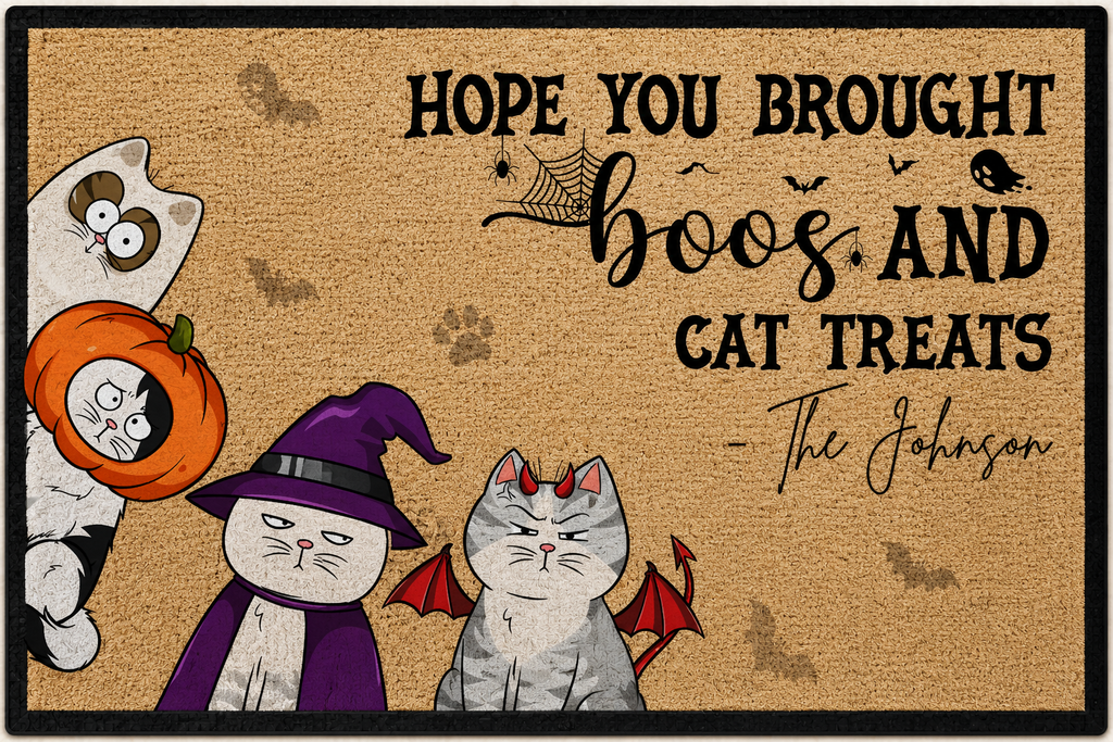 Hope You Brought Boos and Cat Treats Personalized Halloween Cat Doormat