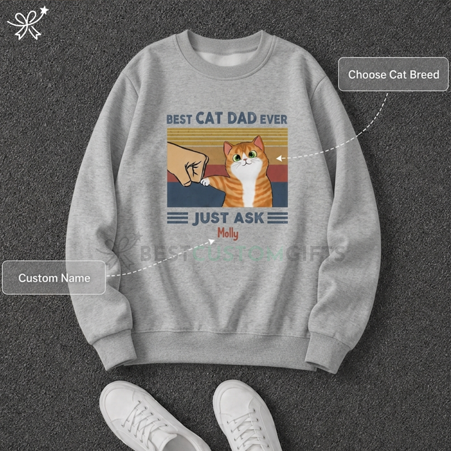 Perfect Gift for Cat Dads - Custom Cat Fist Bump - Personalized Sweatshirt- Perfect Gift for Cat Dads Hover Image