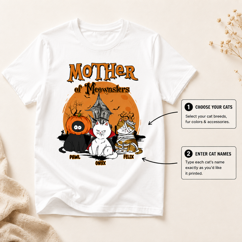 Mother of Meowsters Personalized Halloween Cat Shirt