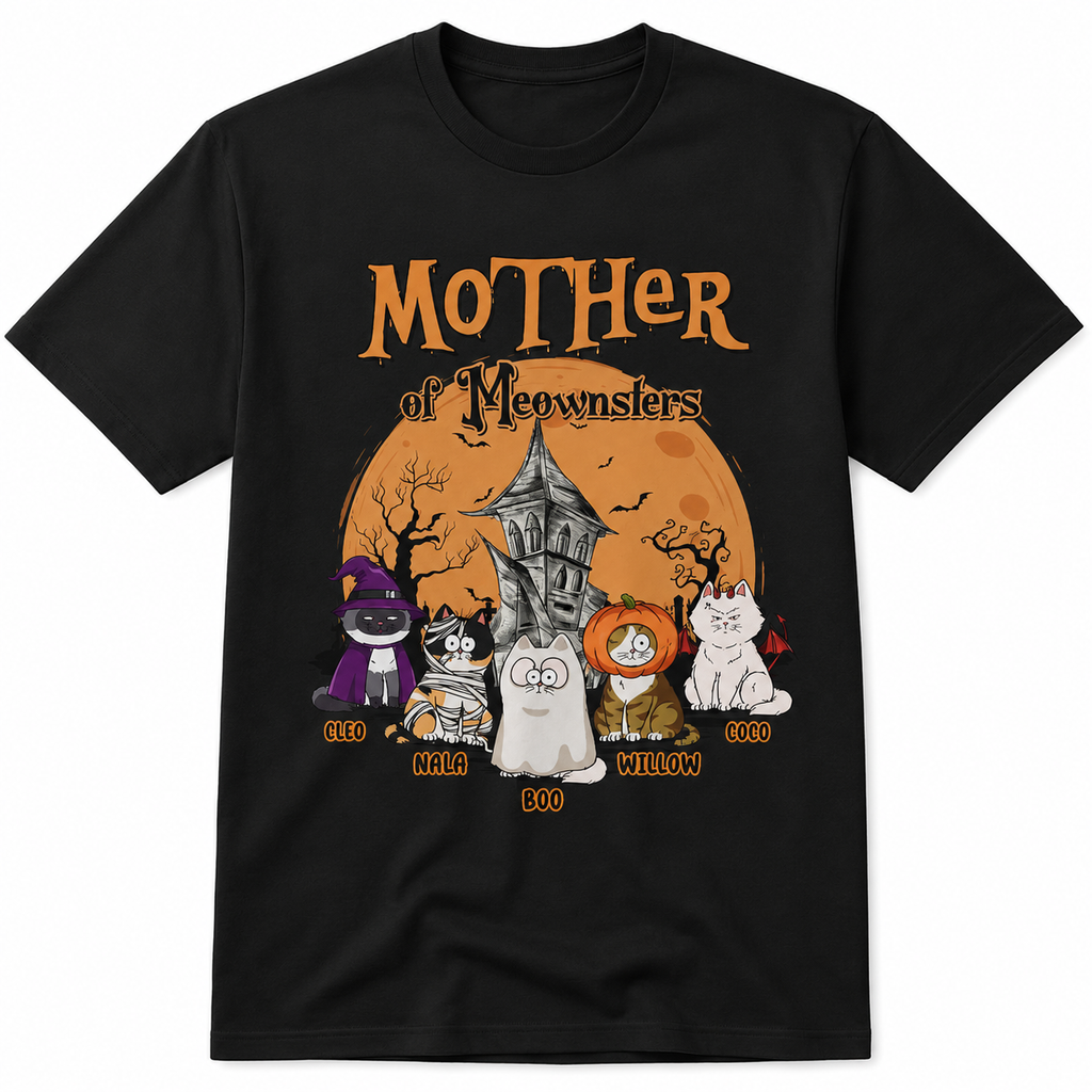Mother of Meowsters Personalized Halloween Cat Shirt