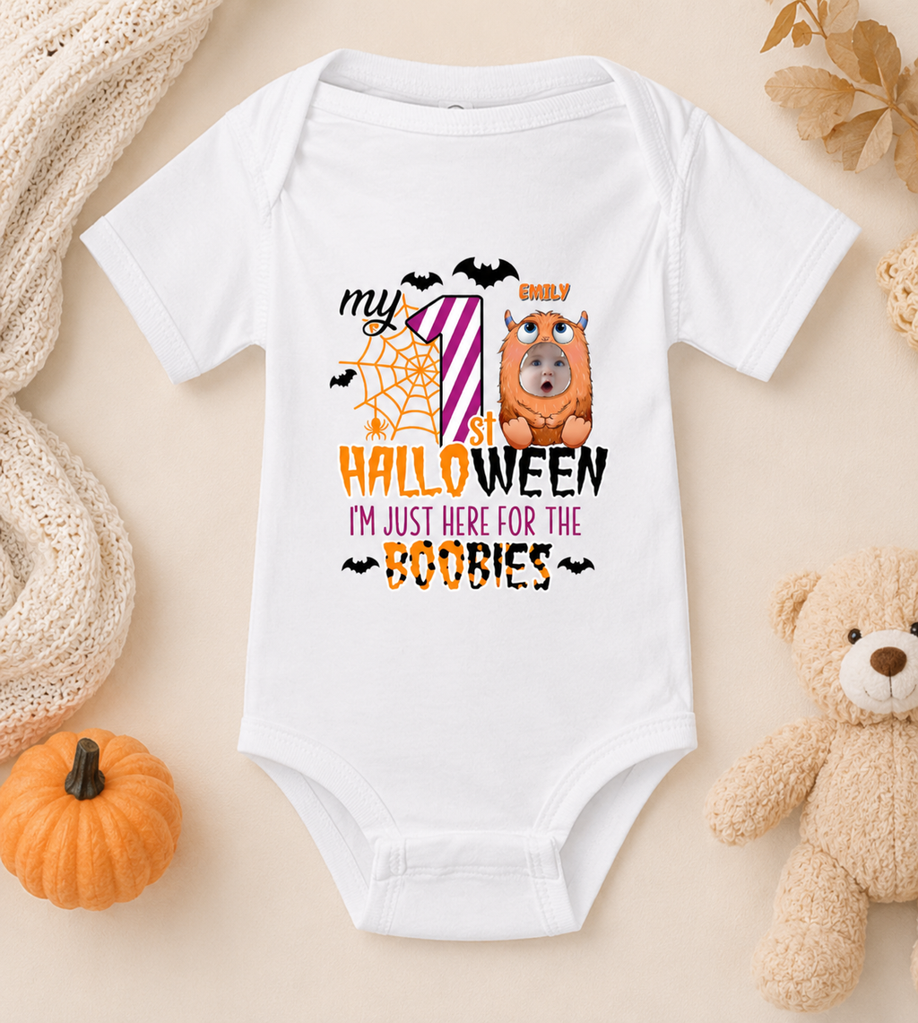 Personalized Baby First Halloween Onesie, My First Halloween Baby Photo Bodysuit, Custom Name Halloween Outfit