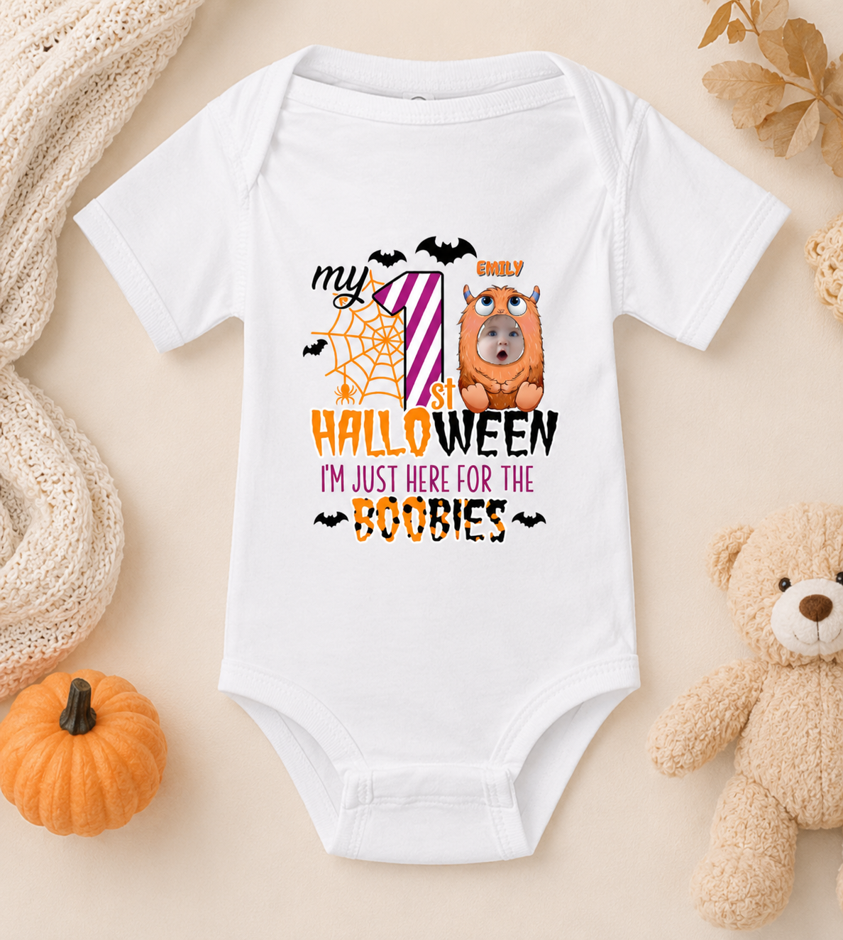 Personalized Baby First Halloween Onesie, My First Halloween Baby Photo Bodysuit, Custom Name Halloween Outfit