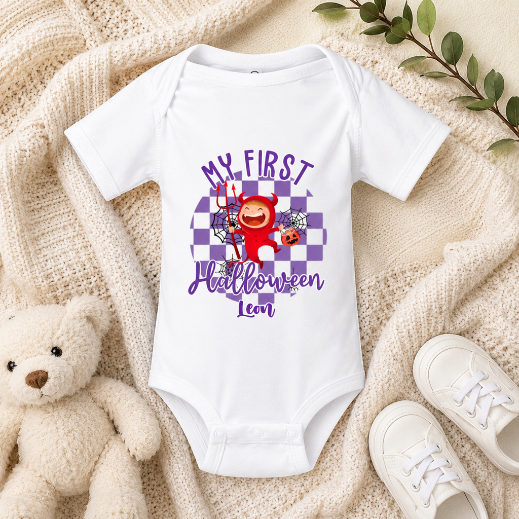 Personalized My First Halloween Baby Bodysuit, Custom Name Baby First Halloween Outfit
