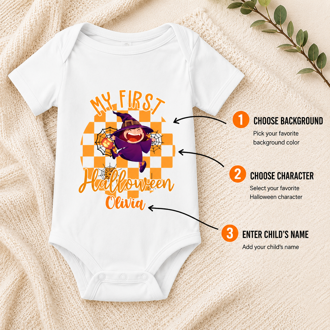 Personalized My First Halloween Baby Bodysuit, Custom Name Baby First Halloween Outfit