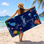 Personalized Ocean Theme Beach Towel with Custom Name & Initial – Soft Oversized Quick-Dry Towel for Beach, Pool & Vacation Gift