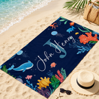 Personalized Ocean Theme Beach Towel with Custom Name & Initial – Soft Oversized Quick-Dry Towel for Beach, Pool & Vacation Gift