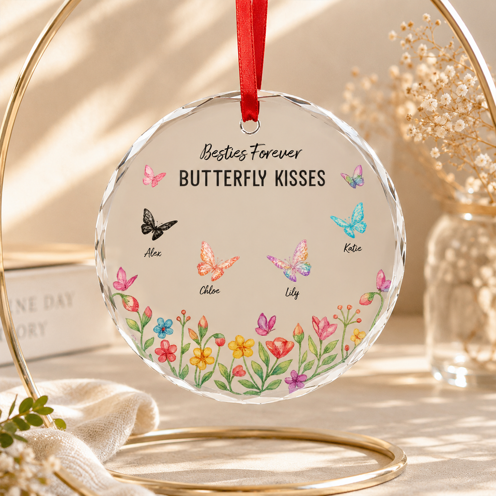 Personalized Best Friends Butterfly Heart Ornament – Custom Names Crystal Keepsake, Friendship Gift