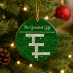 Personalized brother and sister Christmas ornament with custom names in a crossword style
