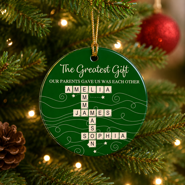 Personalized Christmas Ornament, Custom Family Names Crossword Ornament, Brother Sister Christmas Gift Main Image