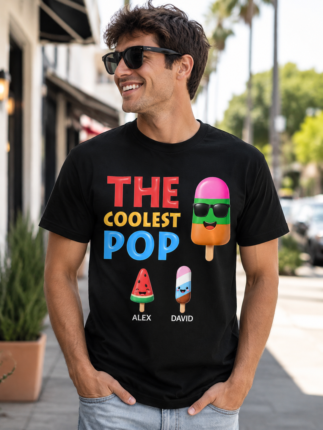 The Coolest Dad Grandpa Pop Personalized Popsicle T-Shirt | Custom Family Gift
