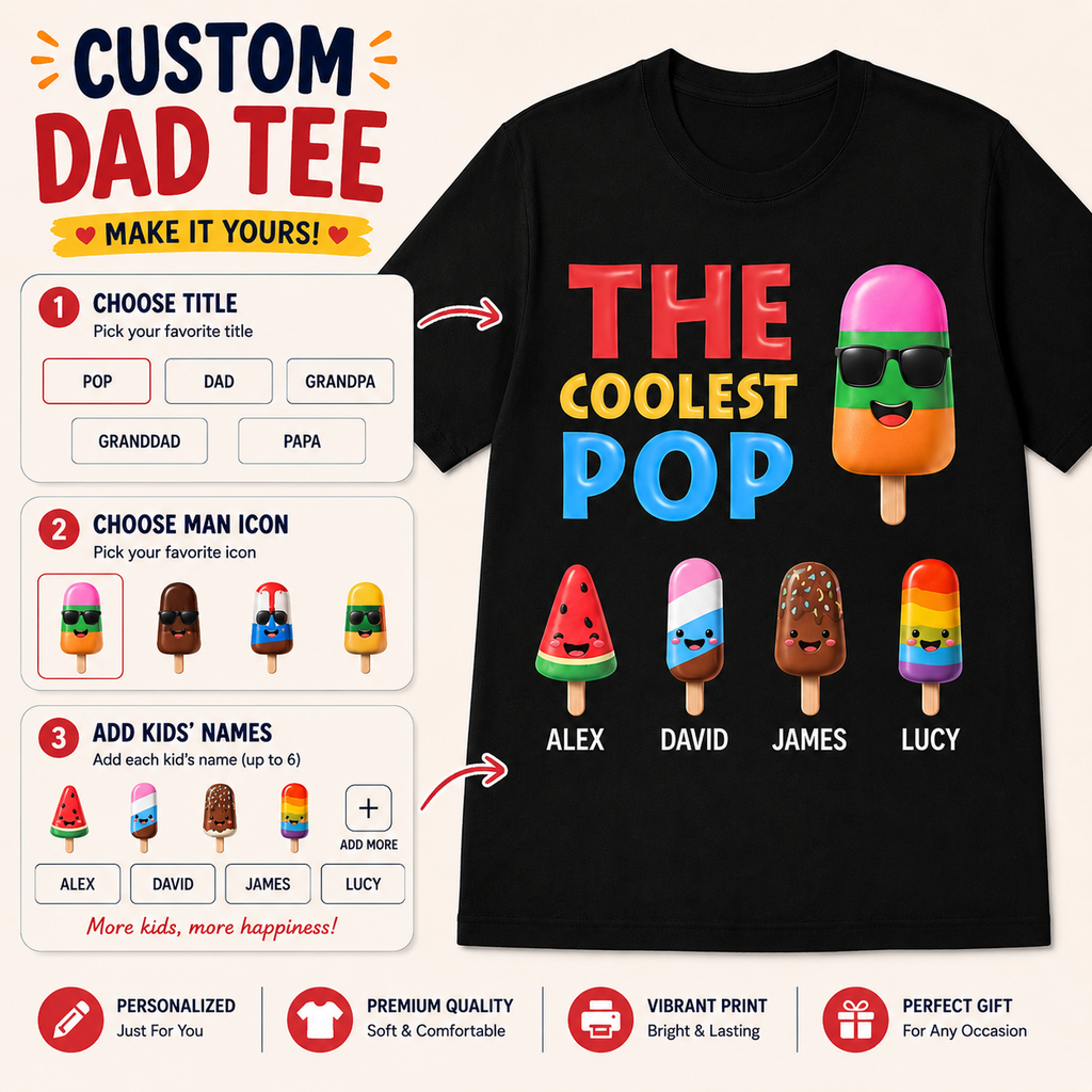 The Coolest Dad Grandpa Pop Personalized Popsicle T-Shirt | Custom Family Gift