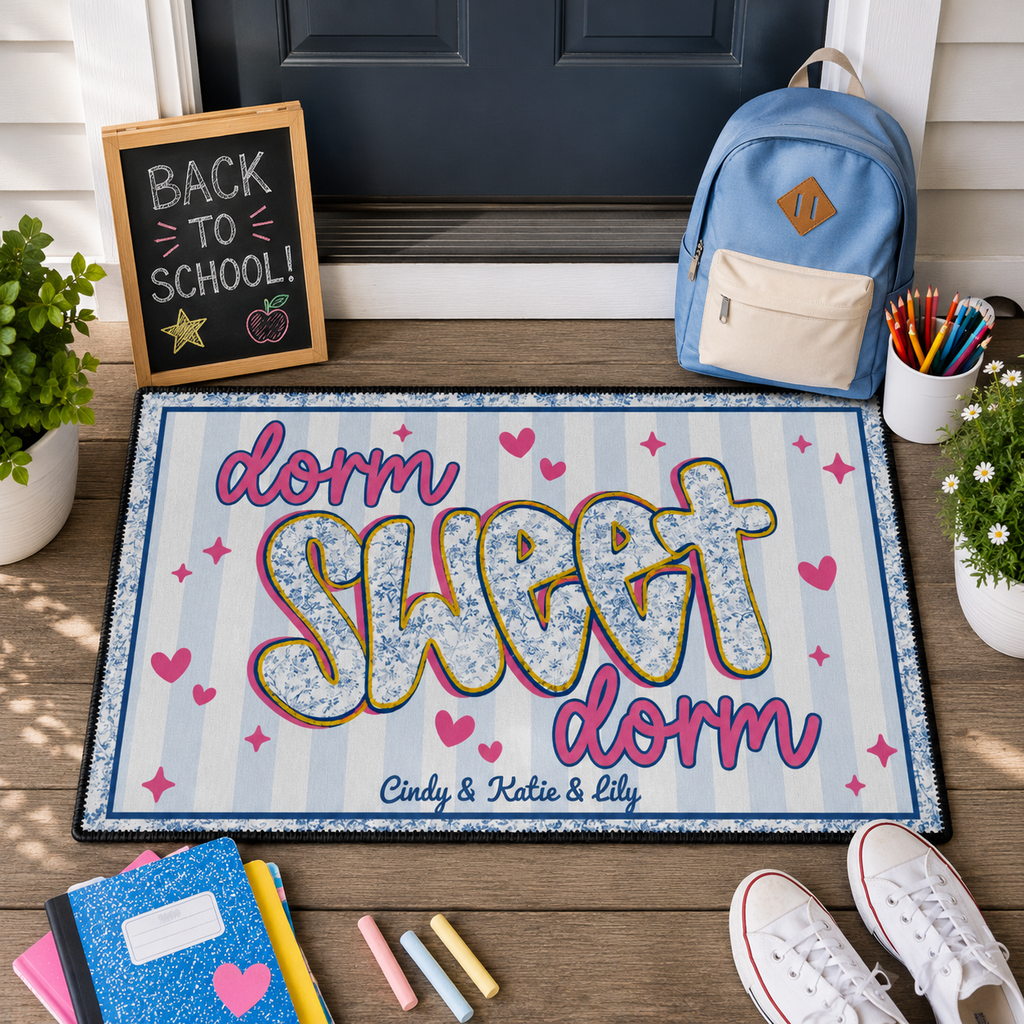Personalized Dorm Sweet Dorm Doormat – Custom College Dorm Room Welcome Mat with Name