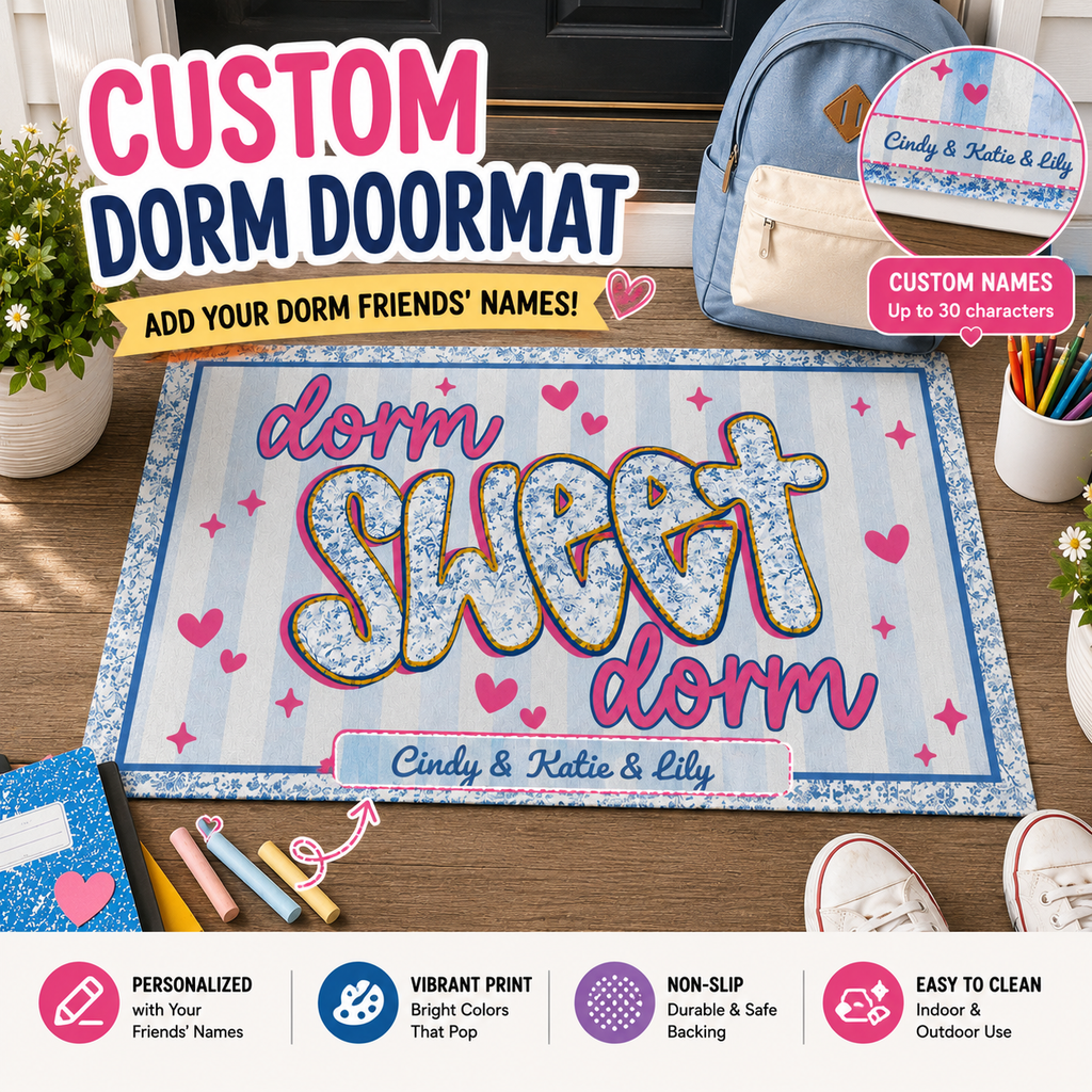 Personalized Dorm Sweet Dorm Doormat – Custom College Dorm Room Welcome Mat with Name