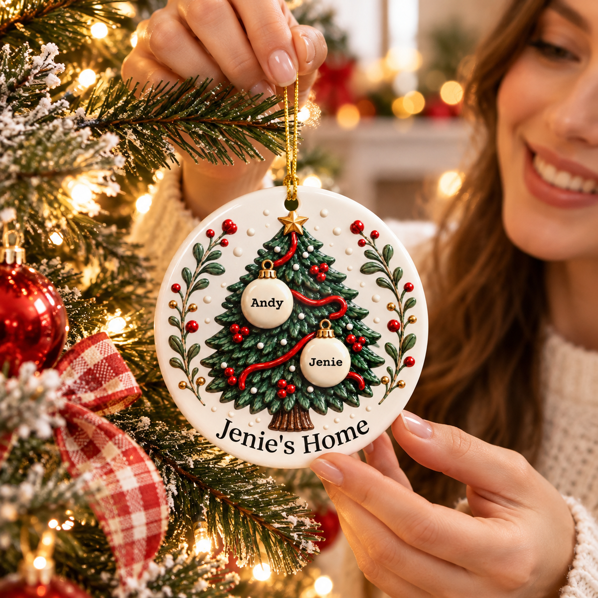 Personalized Family Ornament, Family Christmas Ornament, Custom Family Ornament, Personalized Ceramic Ornament, Custom Names 3D Relief Ceramic