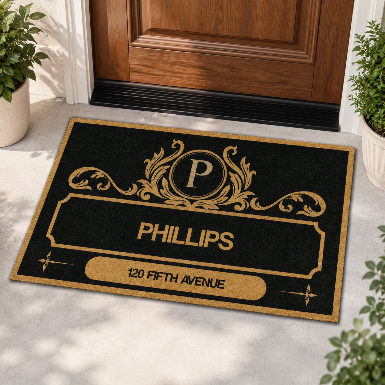 Personalized Family Name Doormat with Monogram & Address - Custom Welcome Mat for Front Door, Housewarming Gift