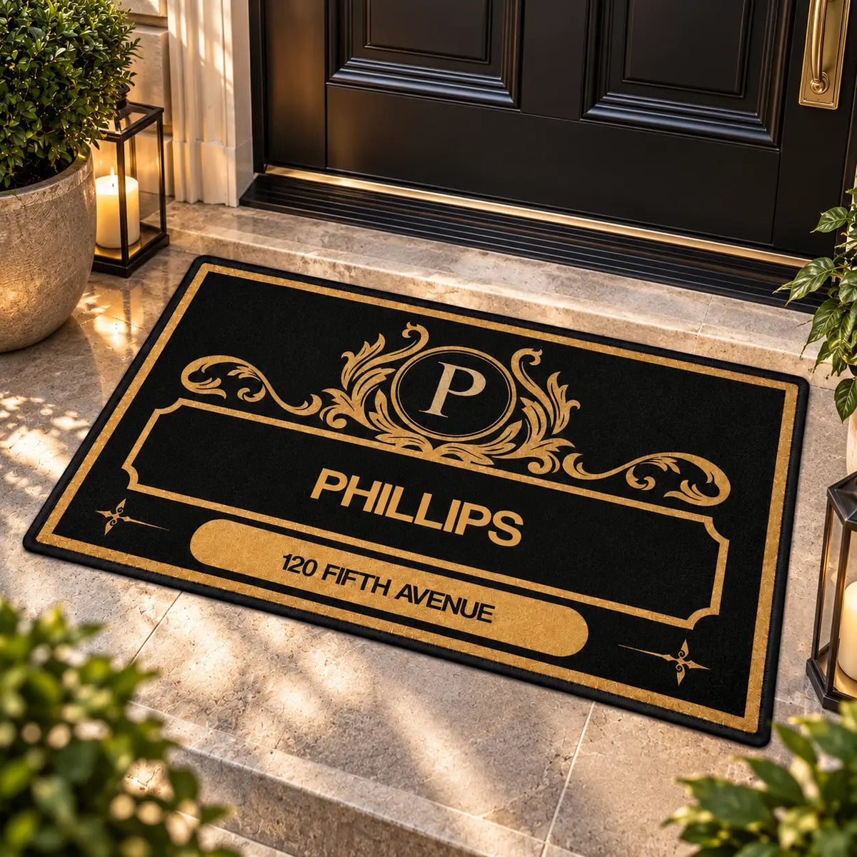 Personalized Family Name Doormat with Monogram & Address - Custom Welcome Mat for Front Door, Housewarming Gift