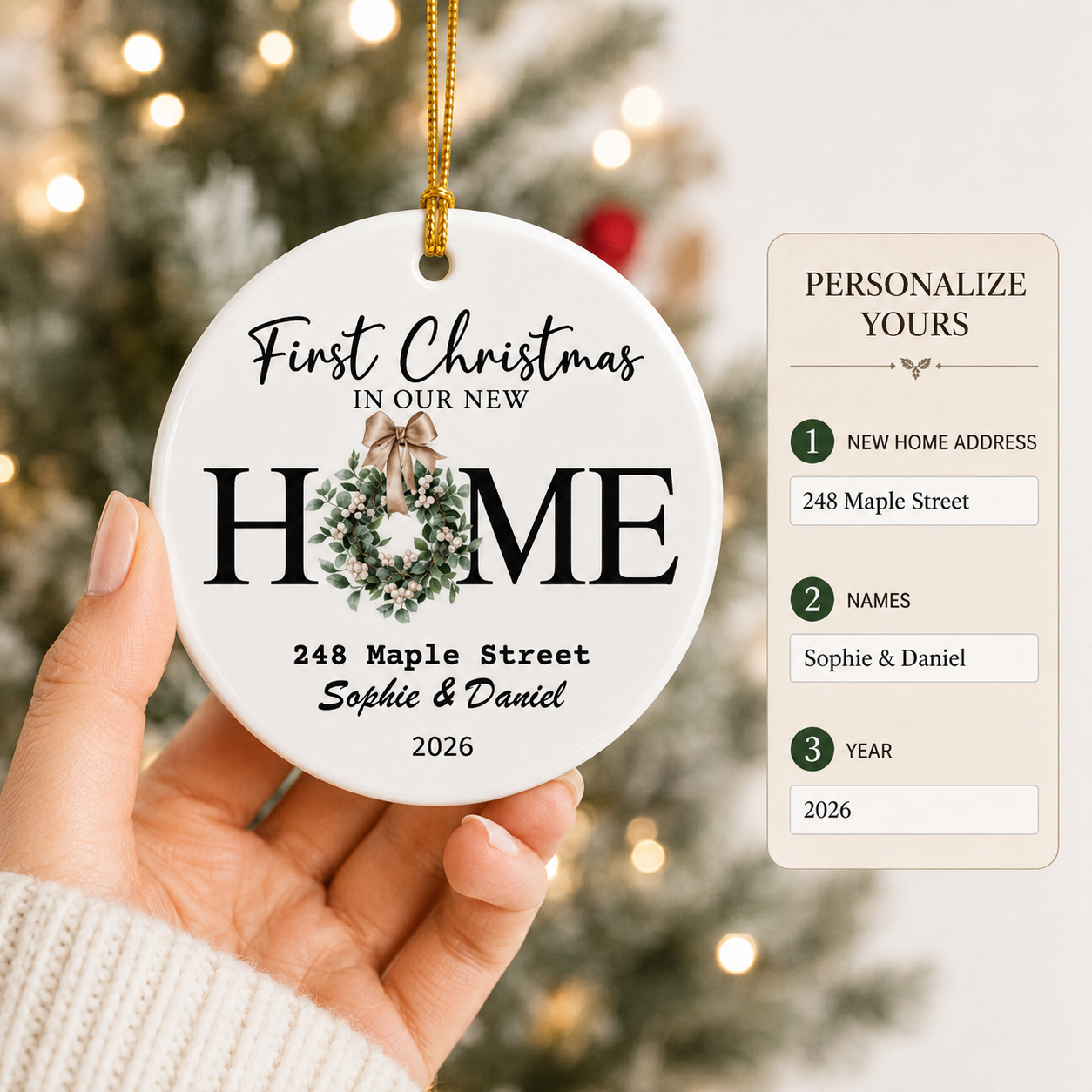 Custom Christmas Ornament, First Christmas New Home Ornament, Personalized Address New Homeowner Gift