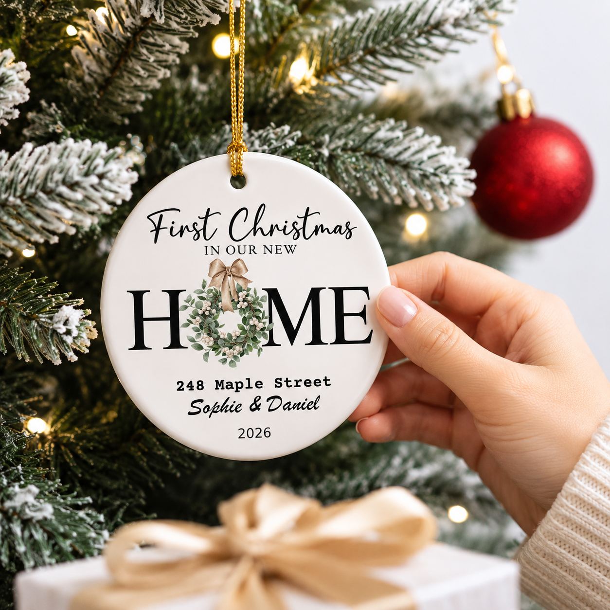 Custom Christmas Ornament, First Christmas New Home Ornament, Personalized Address New Homeowner Gift