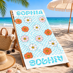 Personalized Floral Beach Towel for Girls – Custom Name Summer Towel with Smiley Daisy Pattern, Soft Oversized Pool & Beach Towel