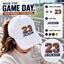 Personalized embroidered football game day hat with custom jersey number and player name