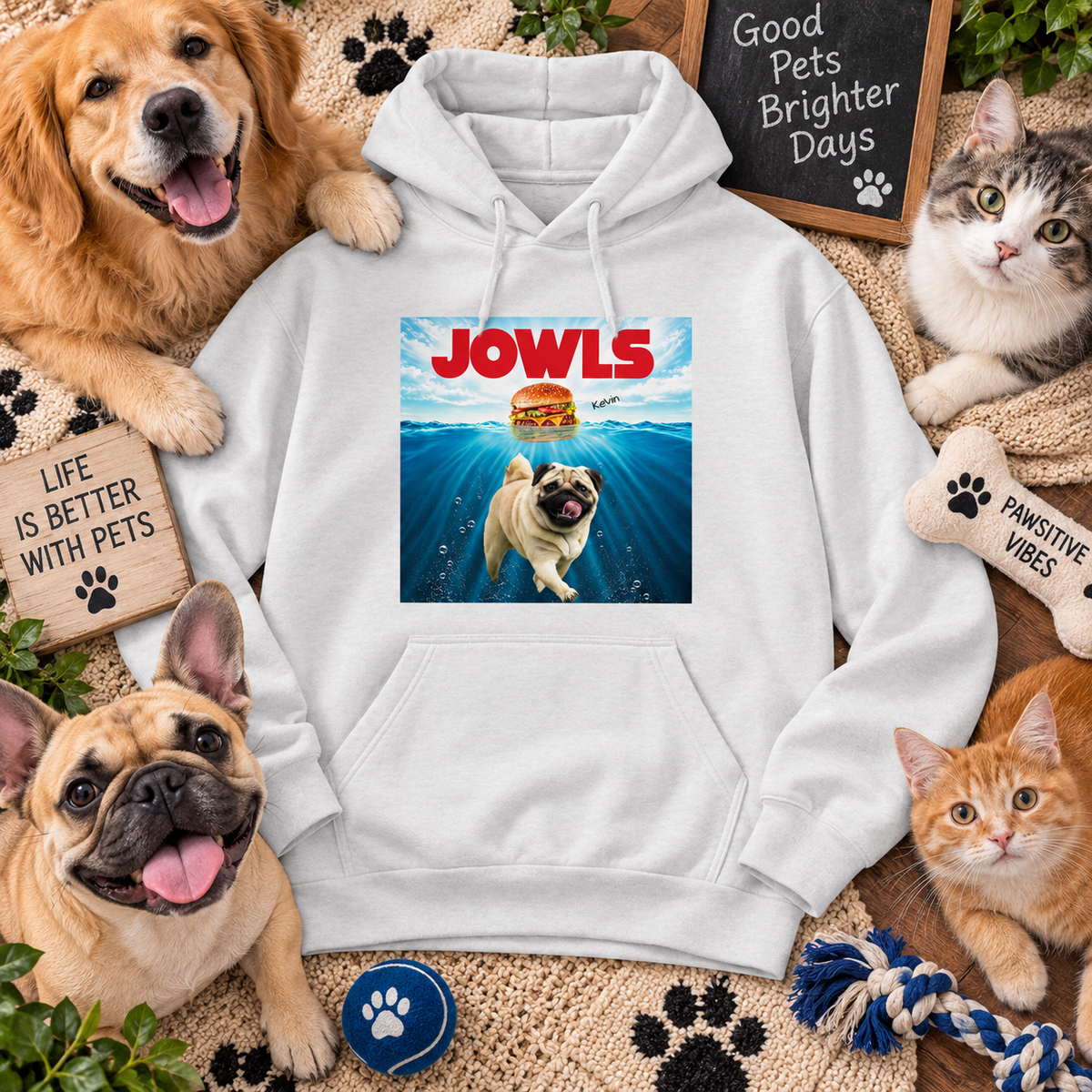 Personalized Pet Photo Hoodie – Custom Dog Cat Photo & Pet Name Hoodie, Funny JOWLS Pet Lover Sweatshirt, Dog Mom Dad Gift