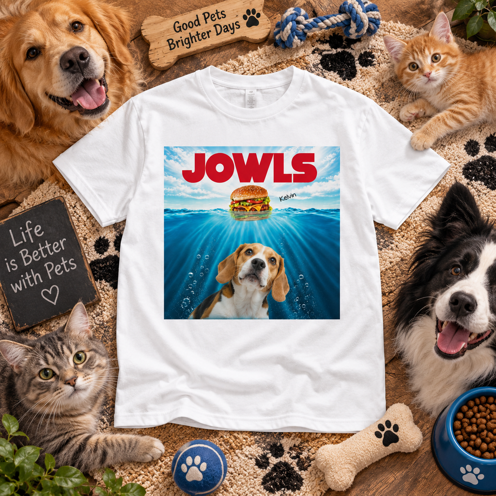 Personalized Pet Photo T-Shirt – Custom Dog Cat Photo & Pet Name Shirt, Funny JOWLS Pet Lover Tee, Dog Mom Dad Gift