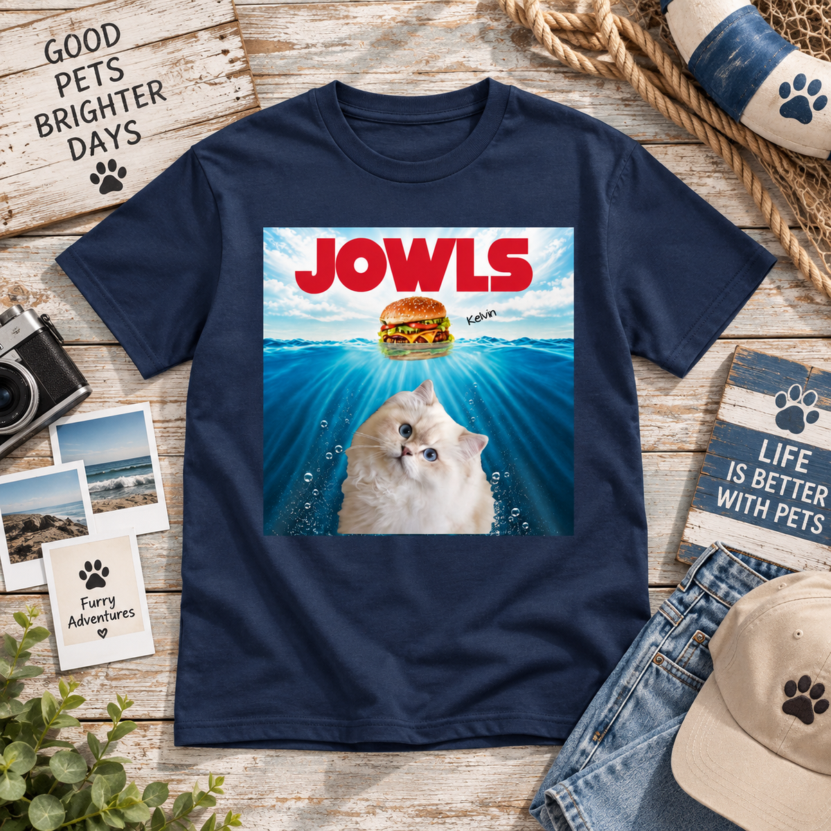 Personalized Pet Photo T-Shirt – Custom Dog Cat Photo & Pet Name Shirt, Funny JOWLS Pet Lover Tee, Dog Mom Dad Gift