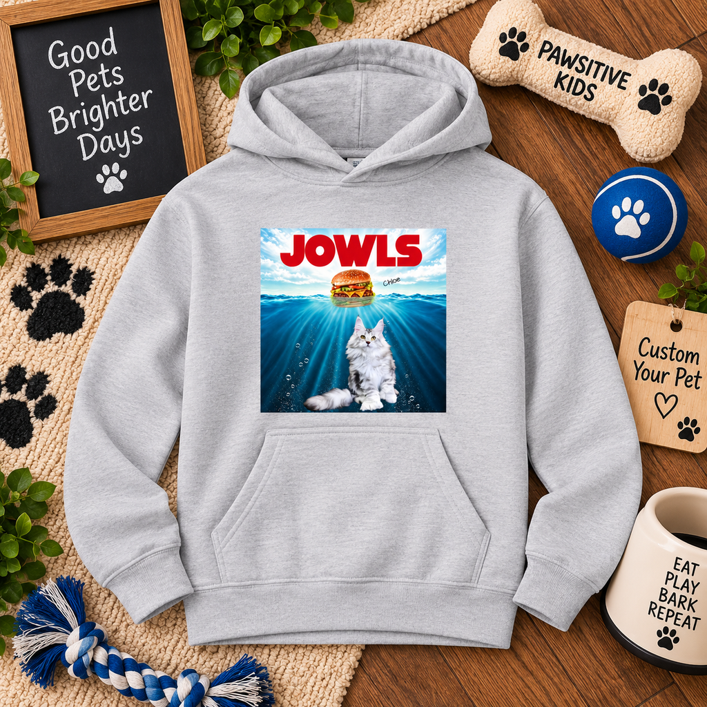 Personalized Pet Photo Youth Hoodie – Custom Pet Name JOWLS Kids Hoodie, Dog Cat Photo Hoodie, Funny Pet Lover Gift for Kids