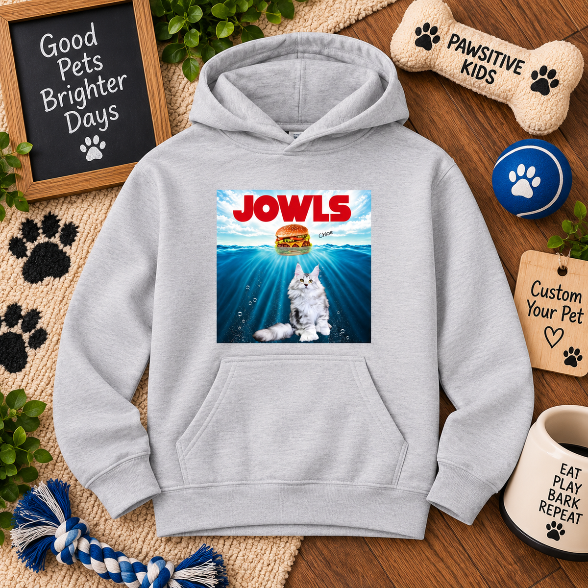 Personalized Pet Photo Youth Hoodie – Custom Pet Name JOWLS Kids Hoodie, Dog Cat Photo Hoodie, Funny Pet Lover Gift for Kids